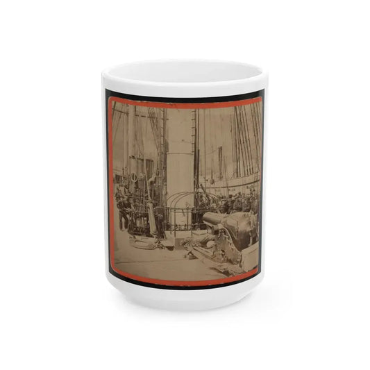 Sailors And A Cannon On Deck Of A Gunboat (U.S. Civil War) White Coffee Mug 15oz - Go Mug Yourself