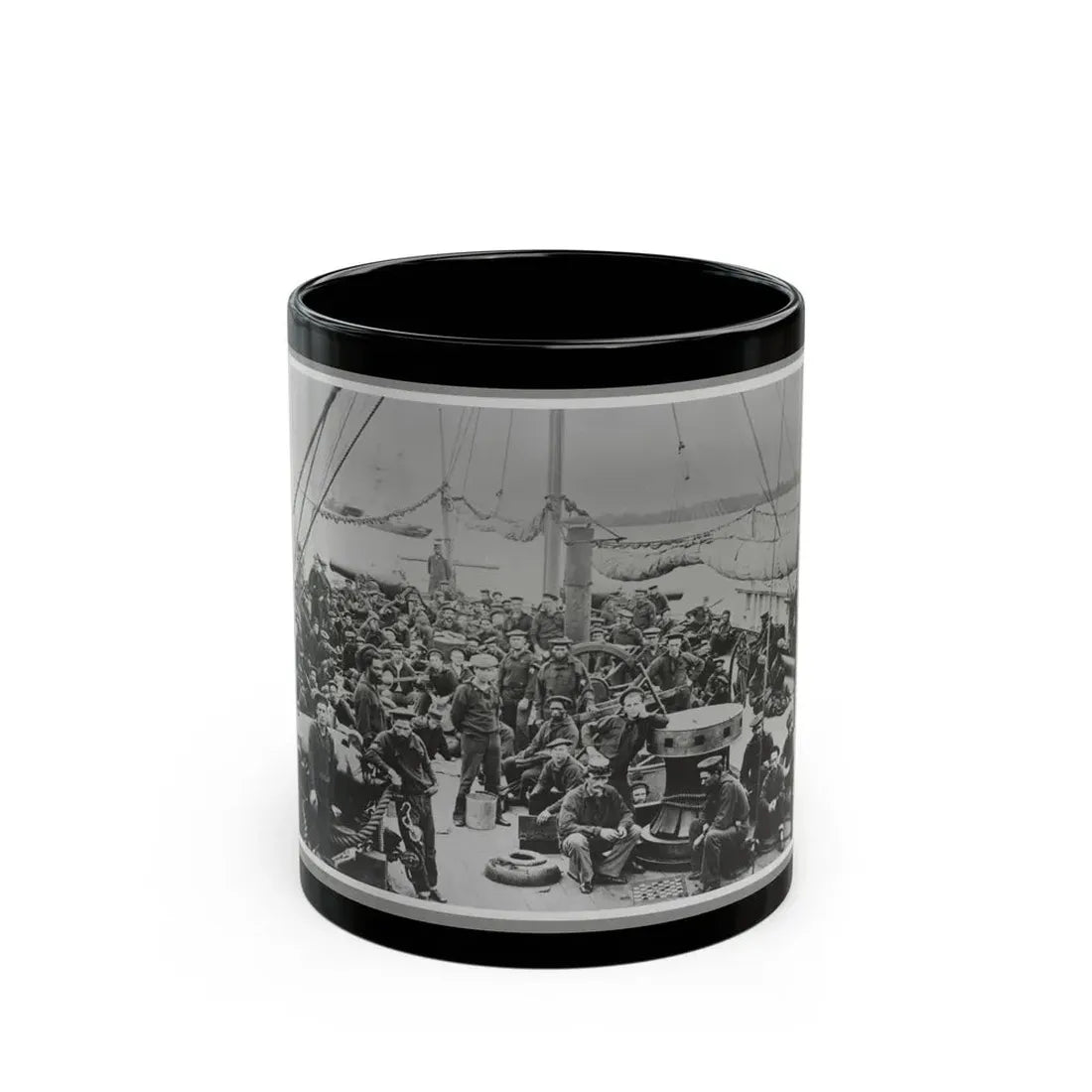 Sailors On Deck Of Warship (U.S. Civil War) Black Coffee Mug 11oz - Go Mug Yourself