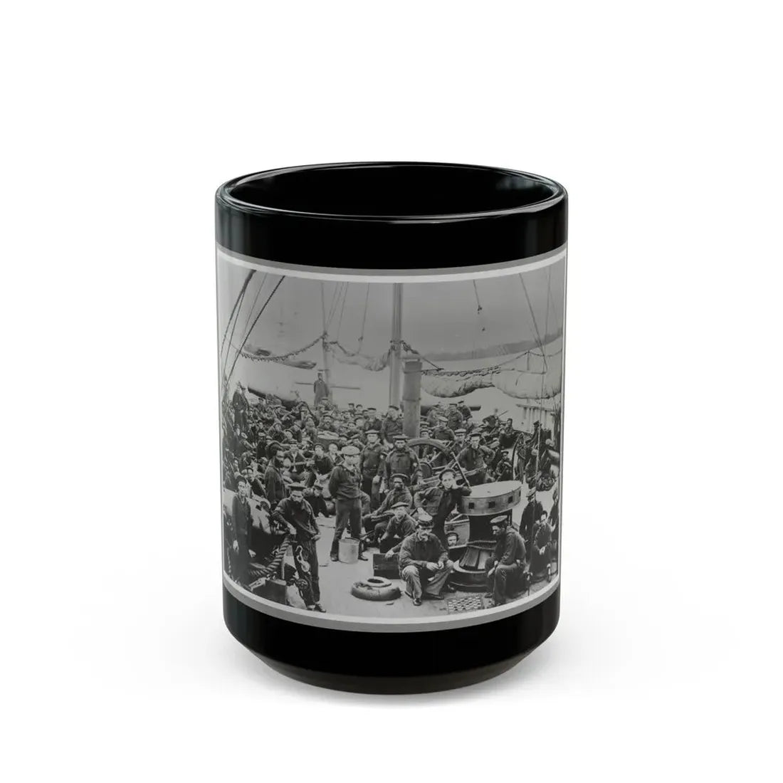 Sailors On Deck Of Warship (U.S. Civil War) Black Coffee Mug 15oz - Go Mug Yourself