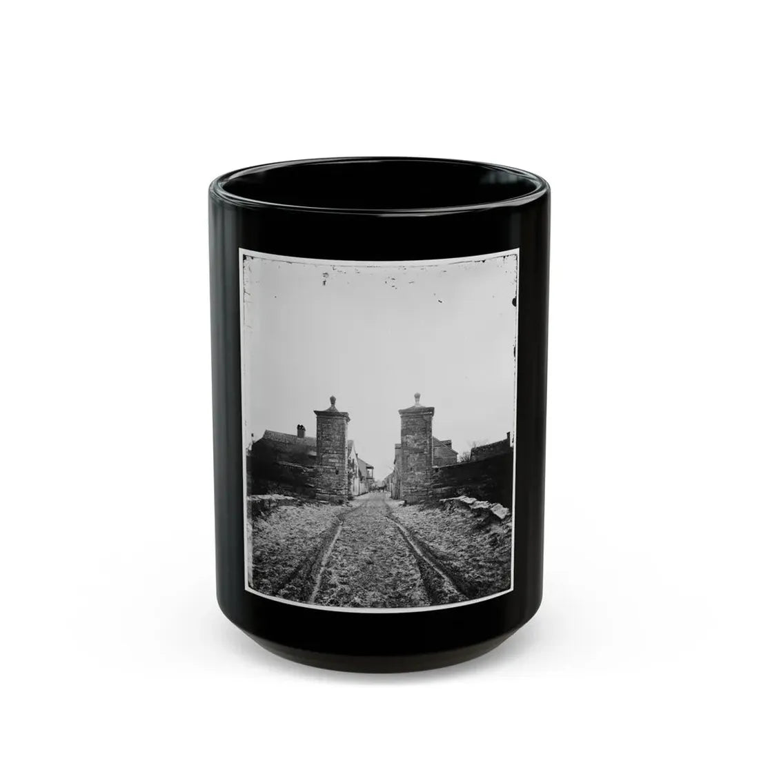 Saint Augustine, Fla. Entrance Gate, With Street And Houses Beyond (U.S. Civil War) Black Coffee Mug 15oz - Go Mug Yourself