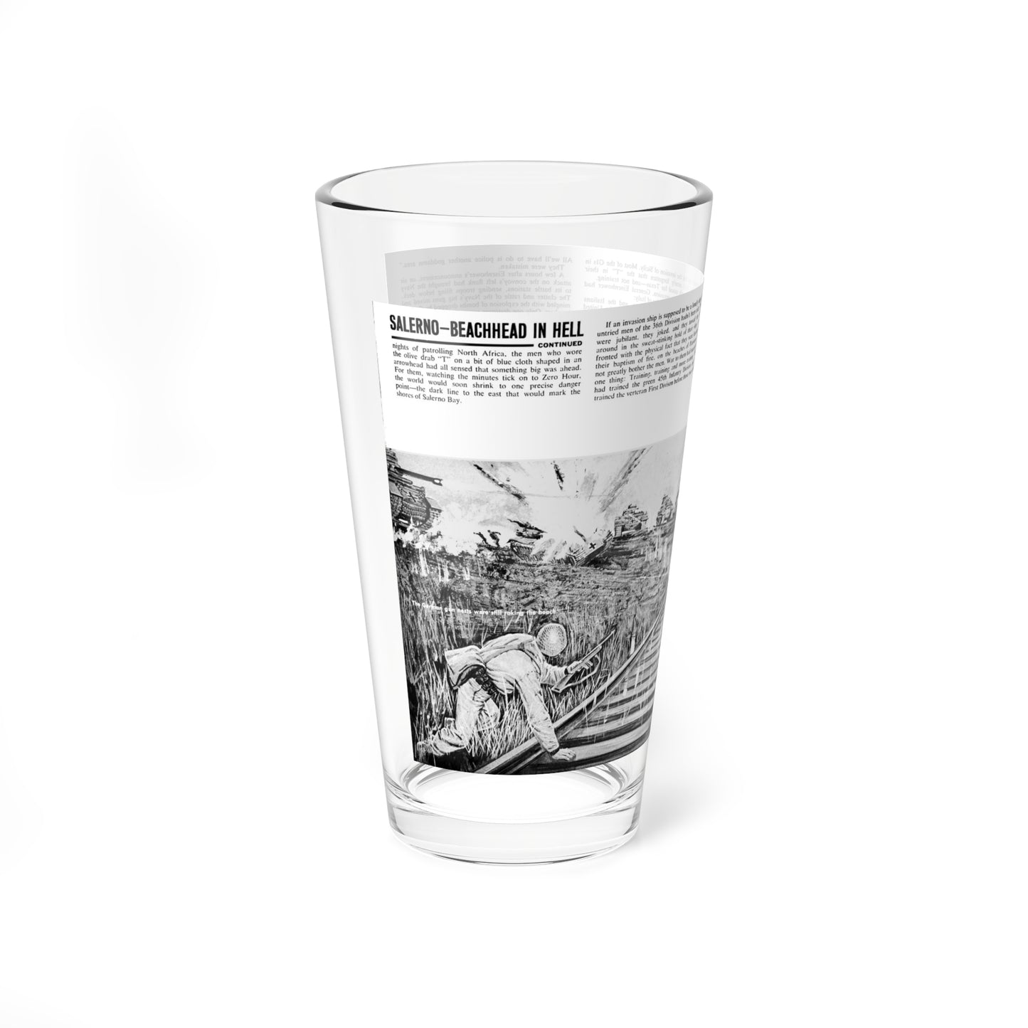 Salerno-Beachhead In Hell, Adventure, October 1963 (Magazine Illustration) Pint Glass 16oz-Go Mug Yourself