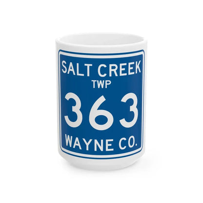 Salt Creek Township Route 363 Wayne County Ohio (Ohio) (Road Sign) White Coffee Mug 15oz - Go Mug Yourself