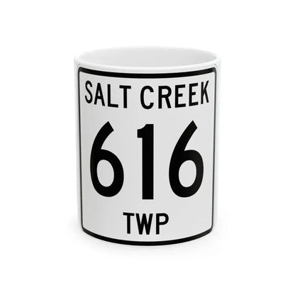 Salt Creek Township Route 616 Holmes County Ohio (Ohio) (Road Sign) White Coffee Mug 11oz - Go Mug Yourself