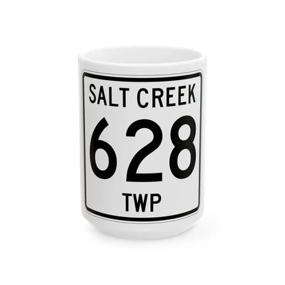 Salt Creek Township Route 628 Holmes County Ohio (Ohio) (Road Sign) White Coffee Mug 15oz - Go Mug Yourself
