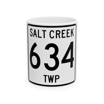 Salt Creek Township Route 634 Holmes County Ohio (Ohio) (Road Sign) White Coffee Mug 11oz - Go Mug Yourself