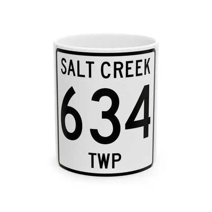Salt Creek Township Route 634 Holmes County Ohio (Ohio) (Road Sign) White Coffee Mug 11oz - Go Mug Yourself