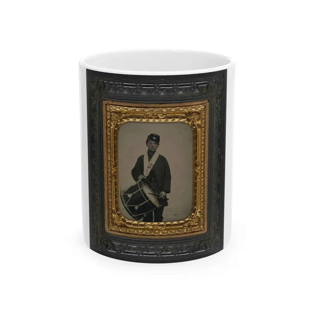 Samuel W. Doble Of Company D, 12th Maine Infantry Regiment, With Drum (U.S. Civil War) White Coffee Mug 11oz - Go Mug Yourself