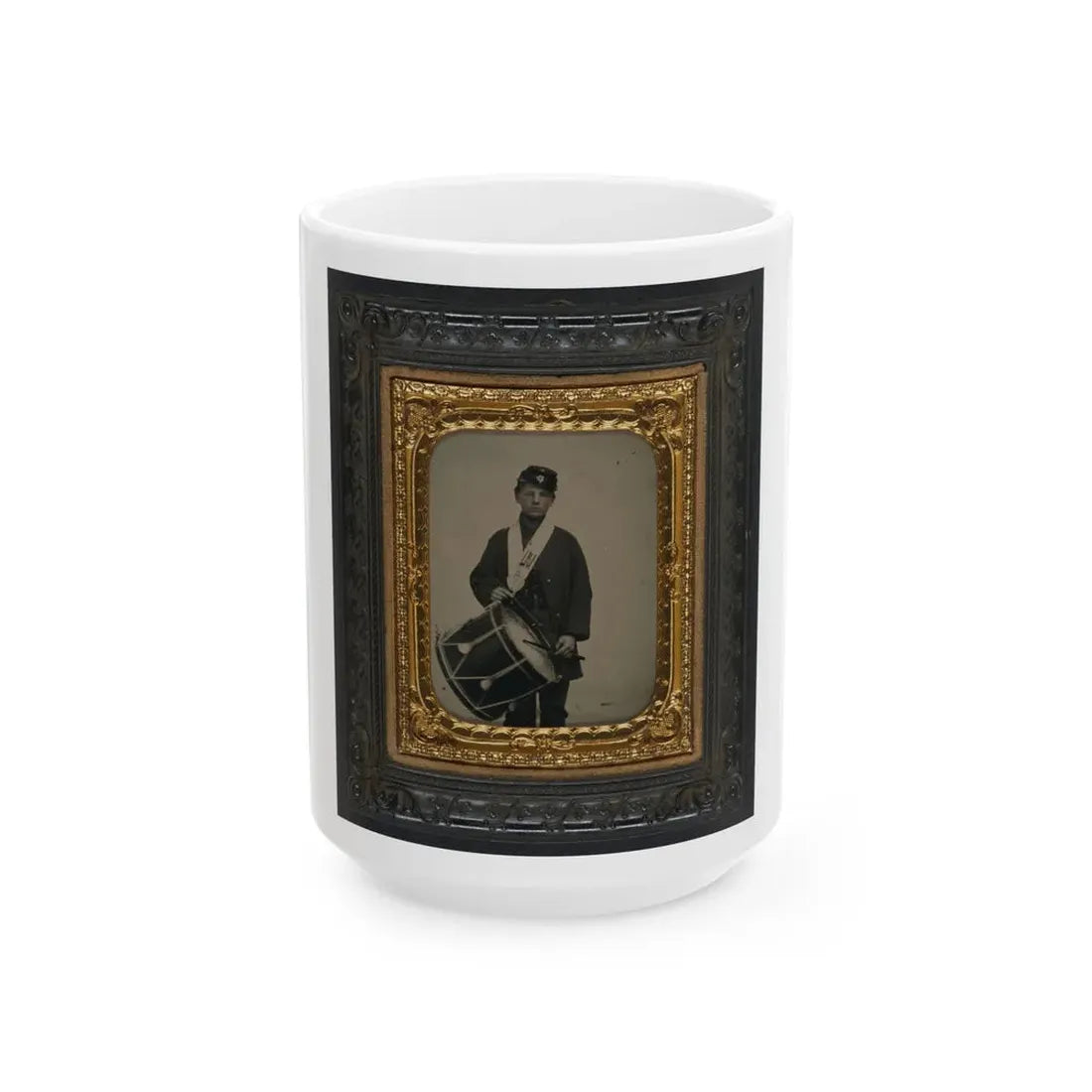 Samuel W. Doble Of Company D, 12th Maine Infantry Regiment, With Drum (U.S. Civil War) White Coffee Mug 15oz - Go Mug Yourself