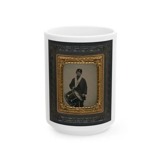 Samuel W. Doble Of Company D, 12th Maine Infantry Regiment, With Drum (U.S. Civil War) White Coffee Mug 15oz - Go Mug Yourself