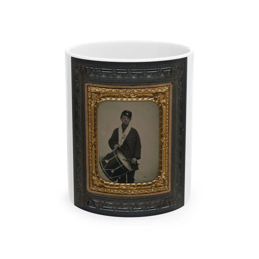 Samuel W. Doble Of Company D, 12th Maine Infantry Regiment, With Drum (U.S. Civil War) White Coffee Mug-11oz-Go Mug Yourself