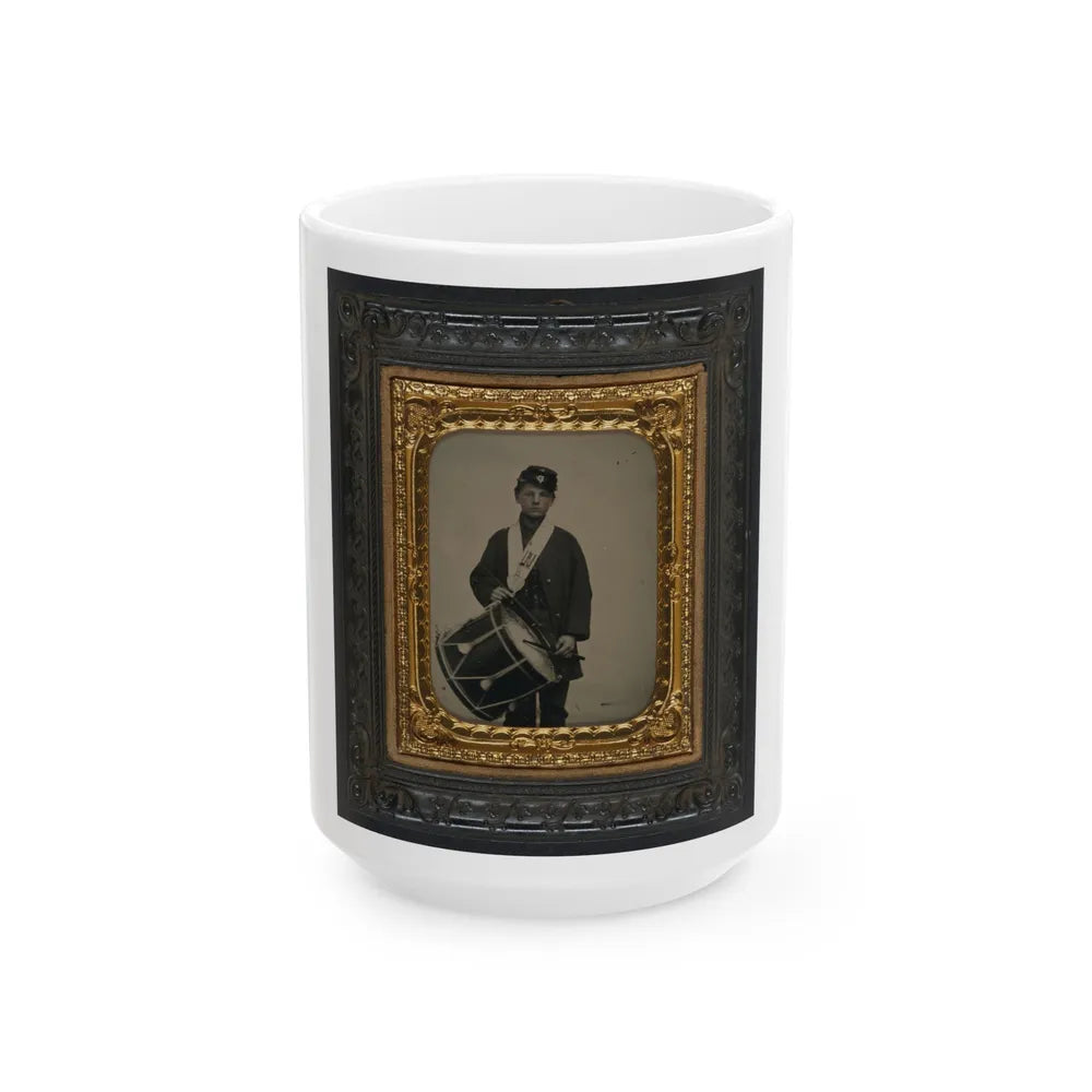 Samuel W. Doble Of Company D, 12th Maine Infantry Regiment, With Drum (U.S. Civil War) White Coffee Mug-15oz-Go Mug Yourself