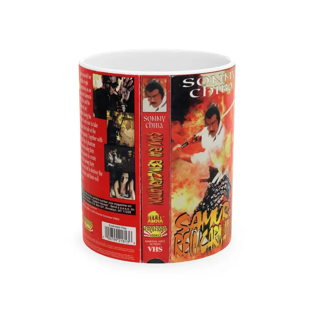 SAMURAI REINCARNATION (VHS COVER) - White Coffee Mug 11oz - Go Mug Yourself