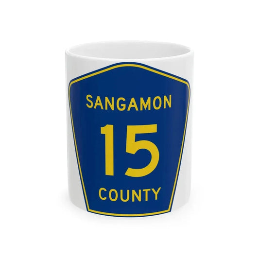 Sangamon County 15 (Illinois) (Road Sign) White Coffee Mug 11oz - Go Mug Yourself