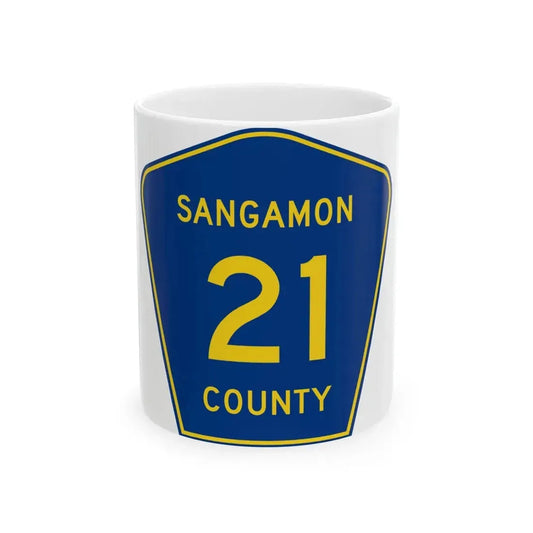 Sangamon County 21 (Illinois) (Road Sign) White Coffee Mug 11oz - Go Mug Yourself