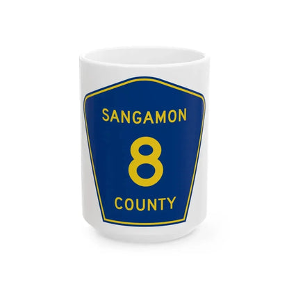 Sangamon County 8 (Illinois) (Road Sign) White Coffee Mug 15oz - Go Mug Yourself