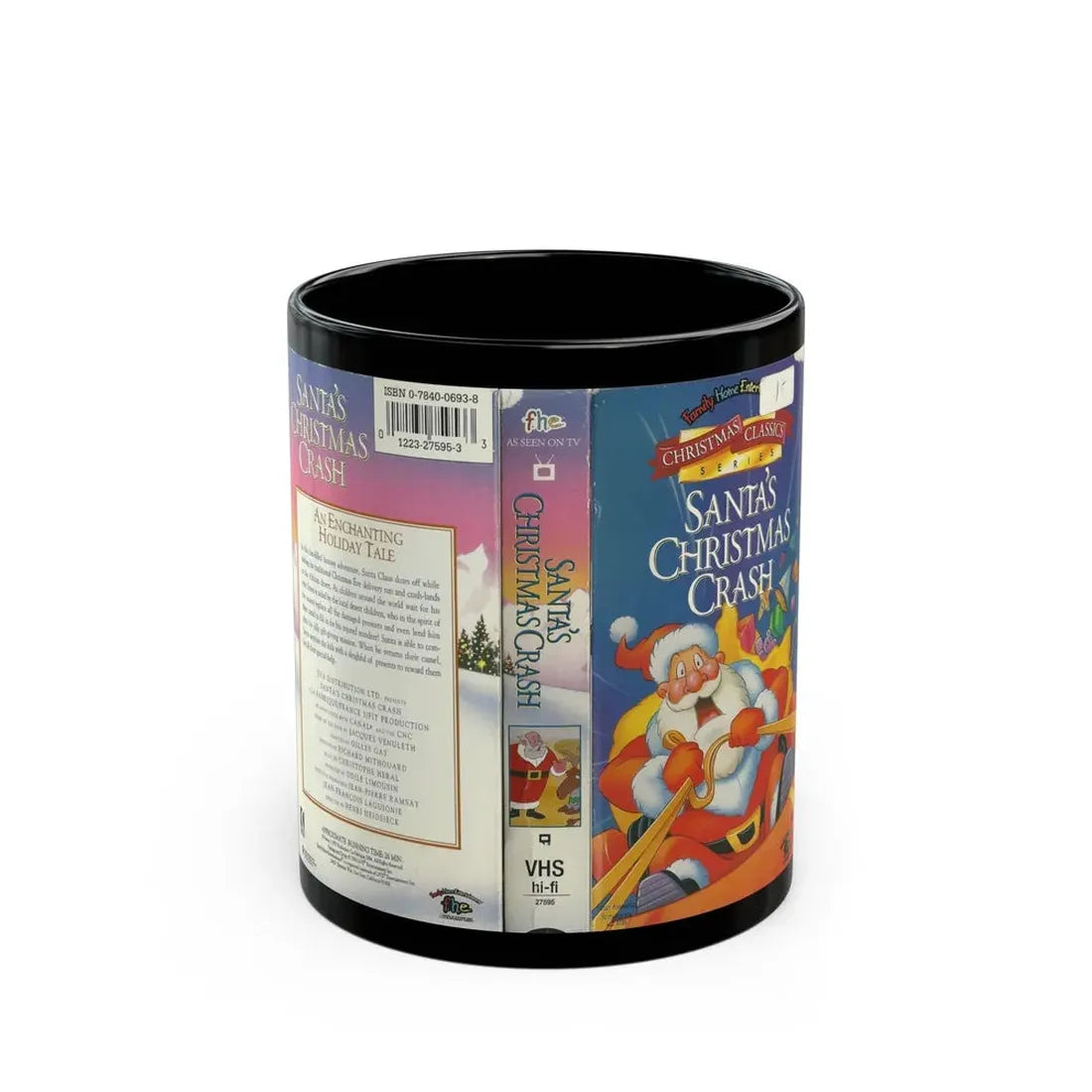 SANTAS CHRISTMAS CRASH (VHS COVER) - Black Coffee Mug 11oz - Go Mug Yourself