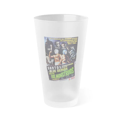 SANTO AND BLUE DEMON VS THE MONSTERS 1970 Movie Poster - Frosted Pint Glass 16oz-16oz-Frosted-Go Mug Yourself