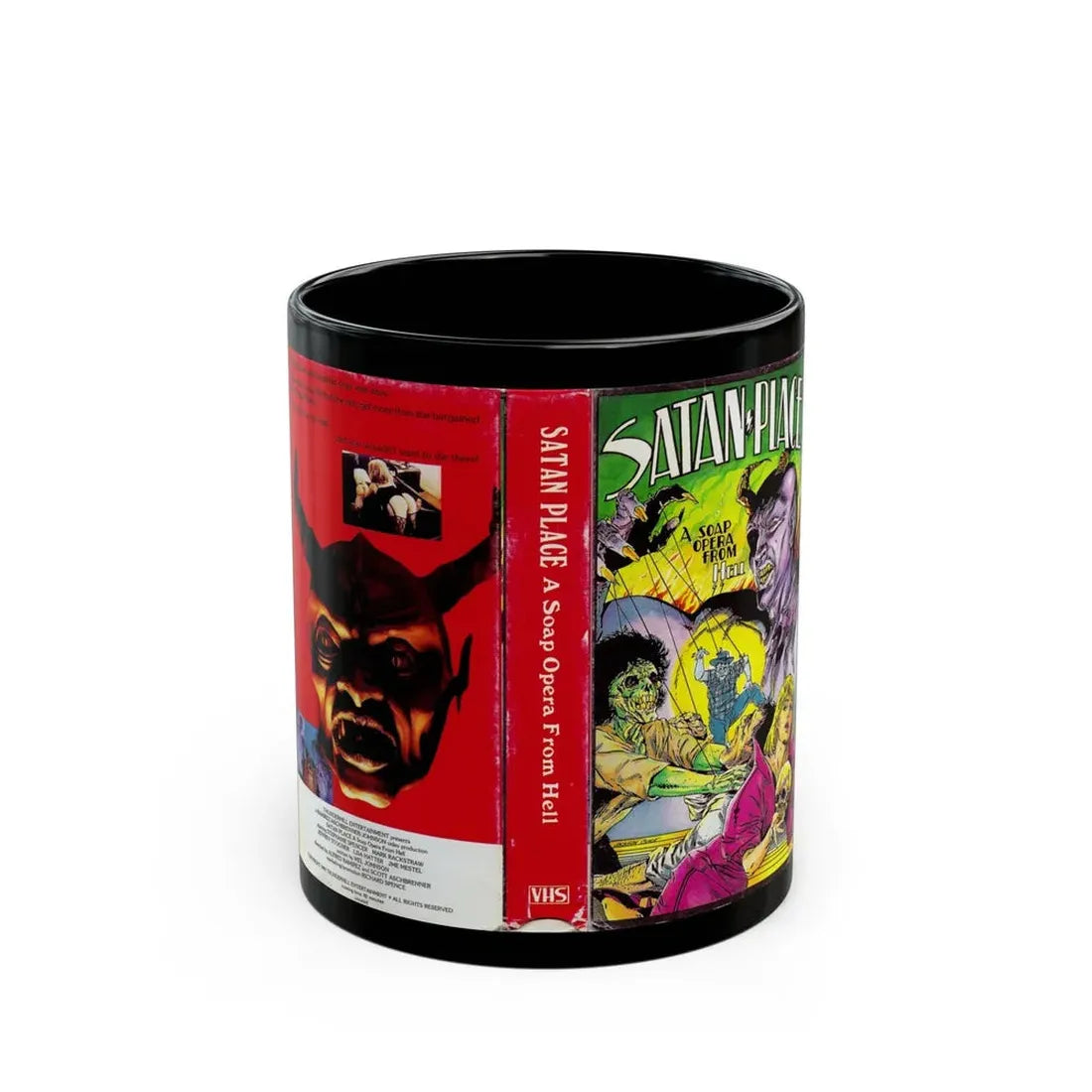 SATAN PLACE A SOAP OPERA FROM HELL (VHS COVER) - Black Coffee Mug 11oz - Go Mug Yourself