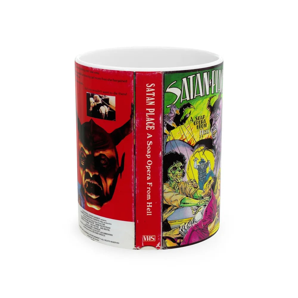 SATAN PLACE A SOAP OPERA FROM HELL (VHS COVER) - White Coffee Mug-11oz-Go Mug Yourself