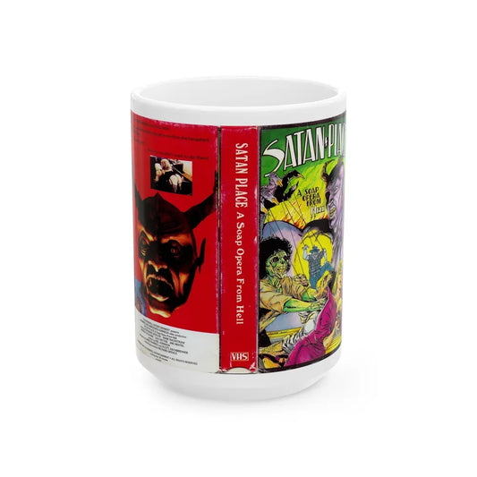 SATAN PLACE A SOAP OPERA FROM HELL (VHS COVER) - White Coffee Mug-15oz-Go Mug Yourself