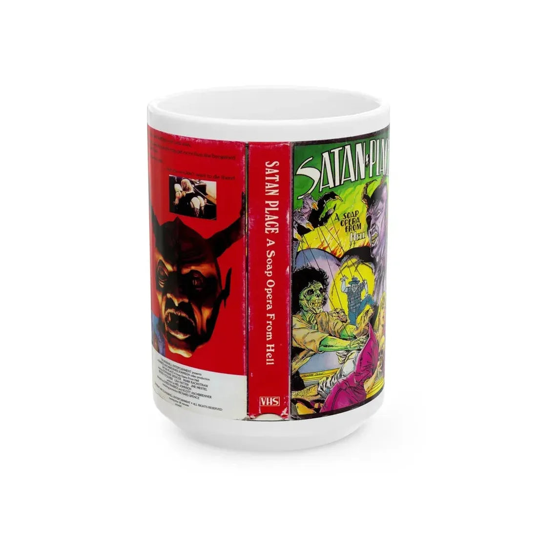 SATAN PLACE A SOAP OPERA FROM HELL (VHS COVER) - White Coffee Mug 15oz - Go Mug Yourself