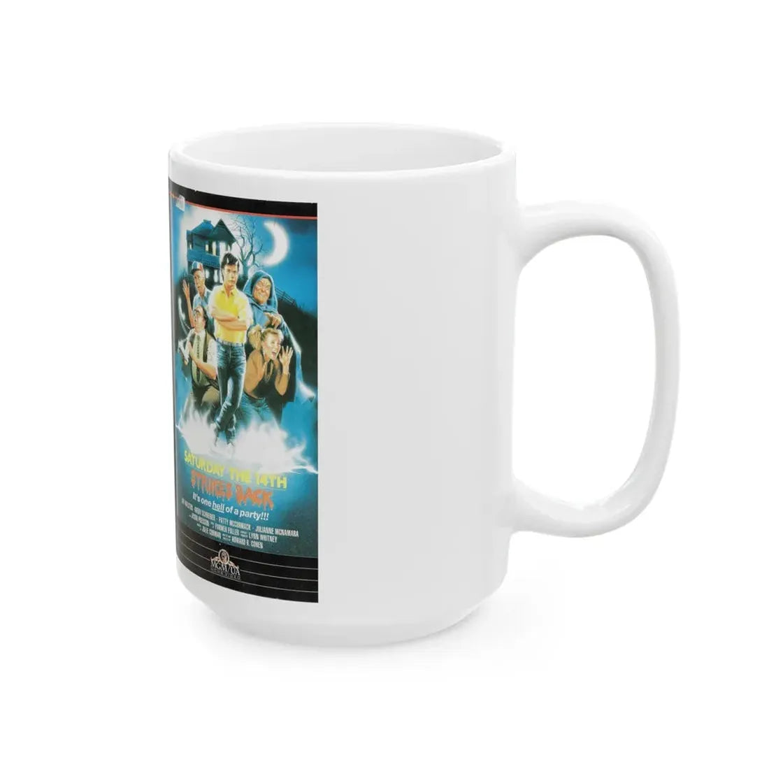 SATURDAY THE 14TH STRIKES BACK (VHS COVER) - White Coffee Mug - Go Mug Yourself