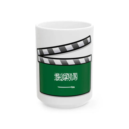 Saudi Arabia film clapperboard (Saudi Arabia) White Coffee Mug 15oz - Go Mug Yourself