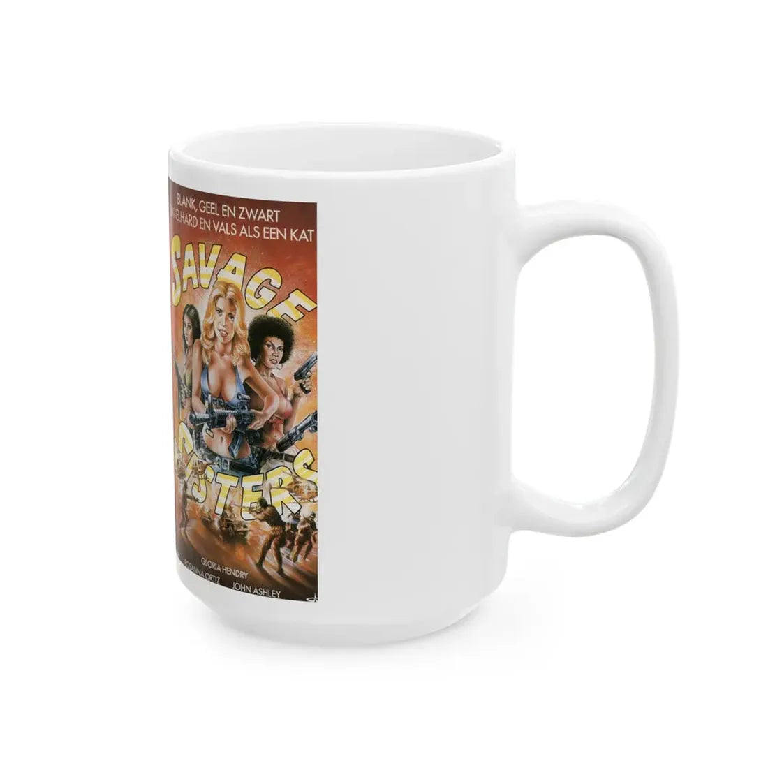 SAVAGE SISTERS GLORIA HENDRY (VHS COVER) - White Coffee Mug - Go Mug Yourself