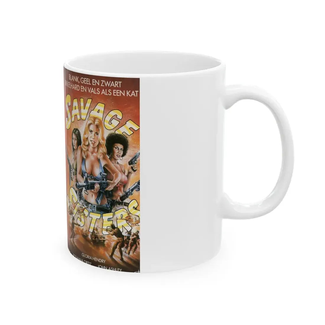 SAVAGE SISTERS GLORIA HENDRY (VHS COVER) - White Coffee Mug - Go Mug Yourself