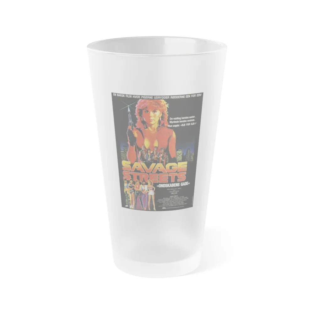 SAVAGE STREETS (DANISH) 1984 Movie Poster - Frosted Pint Glass 16oz-16oz-Frosted-Go Mug Yourself