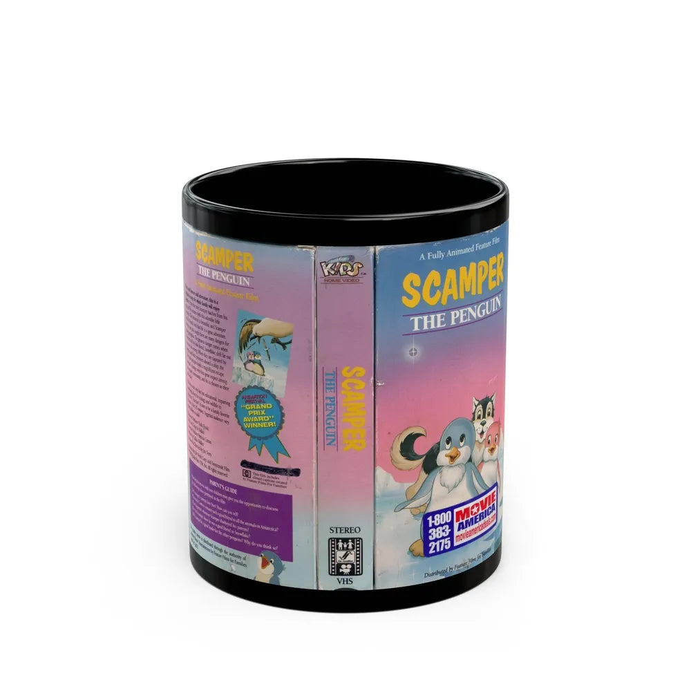 SCAMPER THE PENQUIN (VHS COVER) - Black Coffee Mug-11oz-Go Mug Yourself