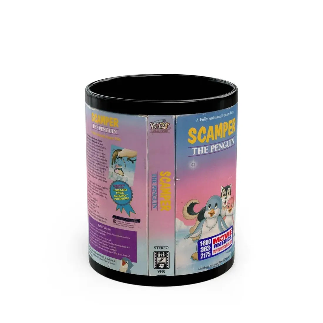 SCAMPER THE PENQUIN (VHS COVER) - Black Coffee Mug 11oz - Go Mug Yourself
