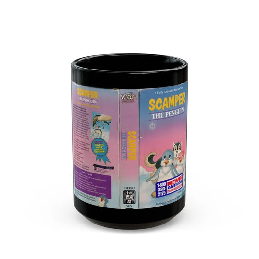 SCAMPER THE PENQUIN (VHS COVER) - Black Coffee Mug-15oz-Go Mug Yourself