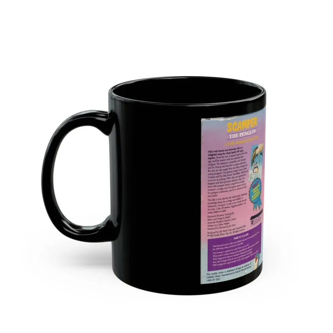 SCAMPER THE PENQUIN (VHS COVER) - Black Coffee Mug - Go Mug Yourself