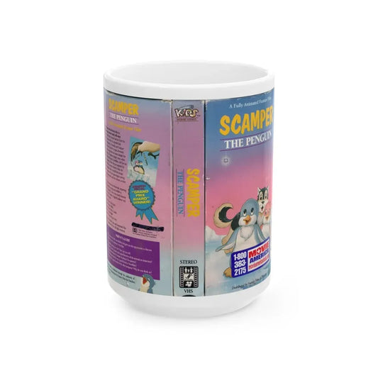 SCAMPER THE PENQUIN (VHS COVER) - White Coffee Mug 15oz - Go Mug Yourself