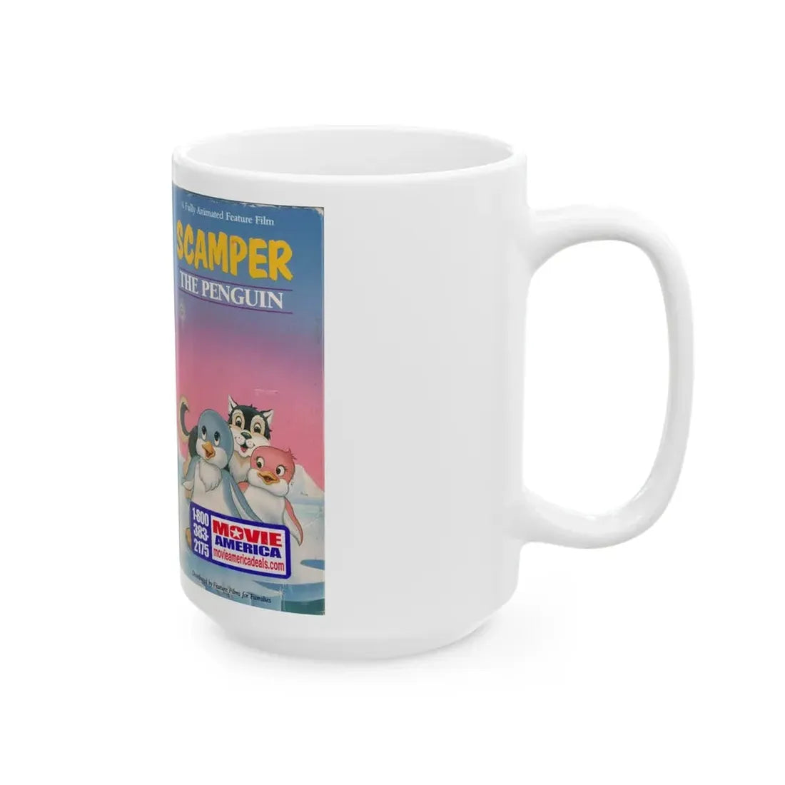 SCAMPER THE PENQUIN (VHS COVER) - White Coffee Mug - Go Mug Yourself