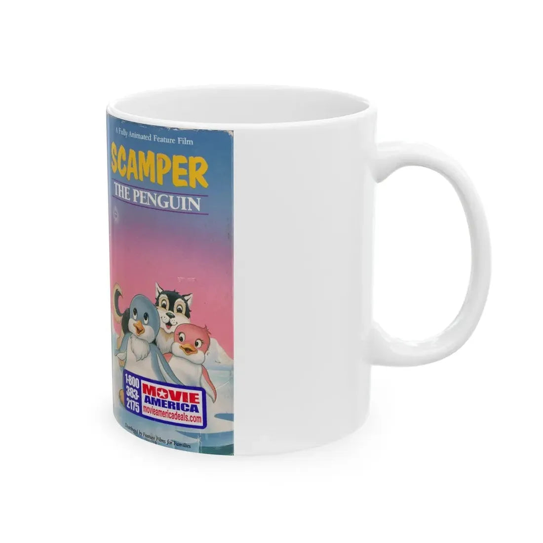 SCAMPER THE PENQUIN (VHS COVER) - White Coffee Mug - Go Mug Yourself
