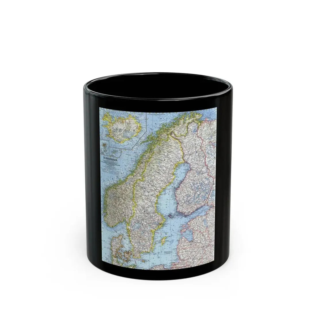 Scandinavia (1963) (Map) Black Coffee Mug 11oz - Go Mug Yourself