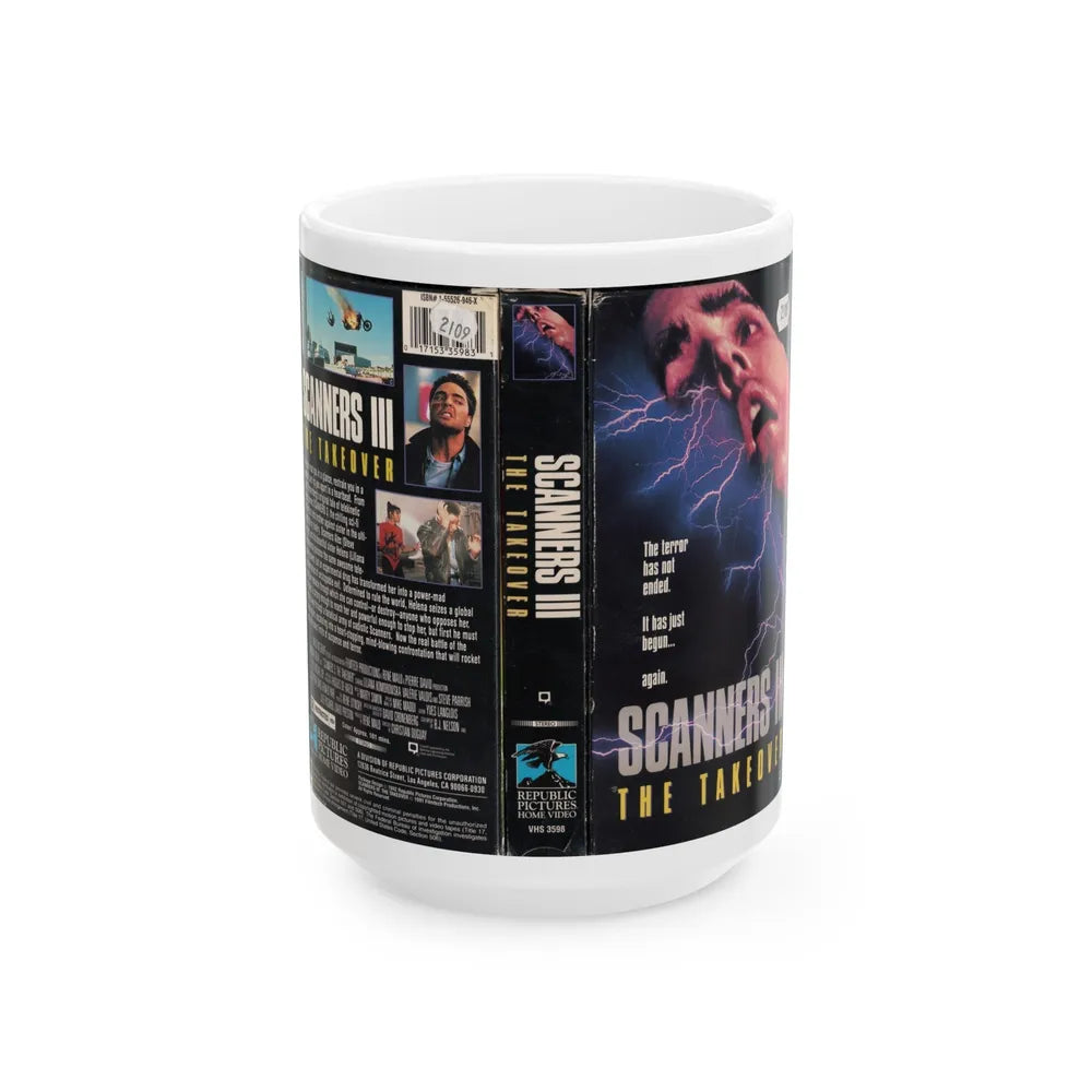 SCANNERS III THE TAKEOVER (VHS COVER) - White Coffee Mug-15oz-Go Mug Yourself