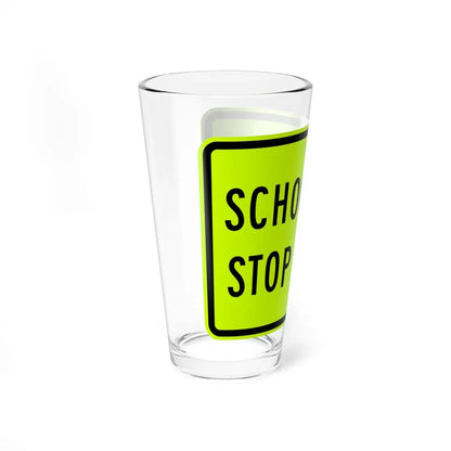 SCHOOL BUS STOP AHEAD Delaware S3-1p-DE (Delaware) (Road Sign) Pint Glass 16oz - Go Mug Yourself