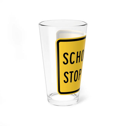 SCHOOL BUS STOP AHEAD Delaware S3-1p-DE old (Delaware) (Road Sign) Pint Glss 16oz - Go Mug Yourself
