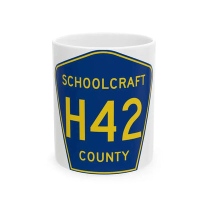Schoolcraft County H-42 (Michigan) (Road Sign) White Coffee Mug 11oz - Go Mug Yourself