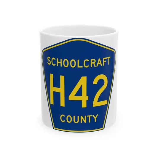 Schoolcraft County H-42 (Michigan) (Road Sign) White Coffee Mug 11oz - Go Mug Yourself
