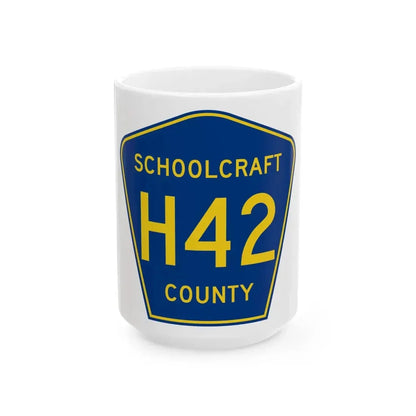 Schoolcraft County H-42 (Michigan) (Road Sign) White Coffee Mug 15oz - Go Mug Yourself