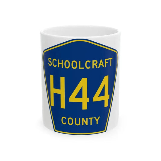 Schoolcraft County H-44 (Michigan) (Road Sign) White Coffee Mug 11oz - Go Mug Yourself