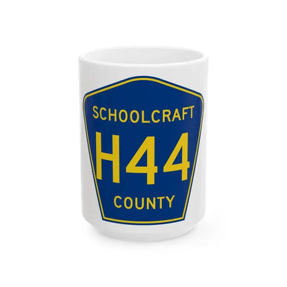 Schoolcraft County H-44 (Michigan) (Road Sign) White Coffee Mug 15oz - Go Mug Yourself