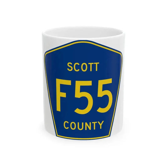 Scott County Route F55 IA (Iowa) (Road Sign) White Coffee Mug 11oz - Go Mug Yourself