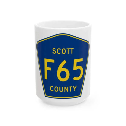 Scott County Route F65 IA (Iowa) (Road Sign) White Coffee Mug 15oz - Go Mug Yourself