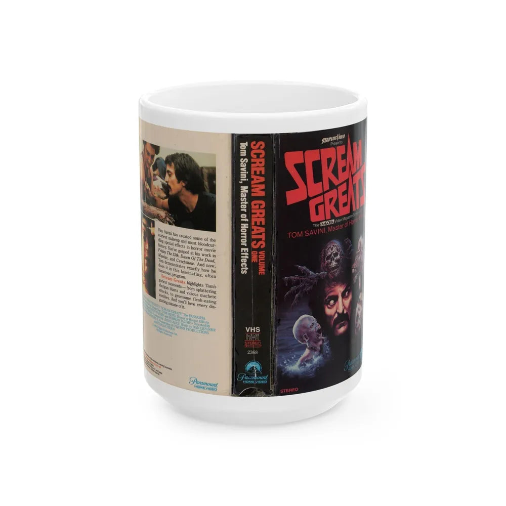 SCREAM GREATS THE FANGORIA VIDEO MAGAZINE VOLUME ONE TOM SAVINI STARLOG VIDEO (VHS COVER) - White Coffee Mug-15oz-Go Mug Yourself