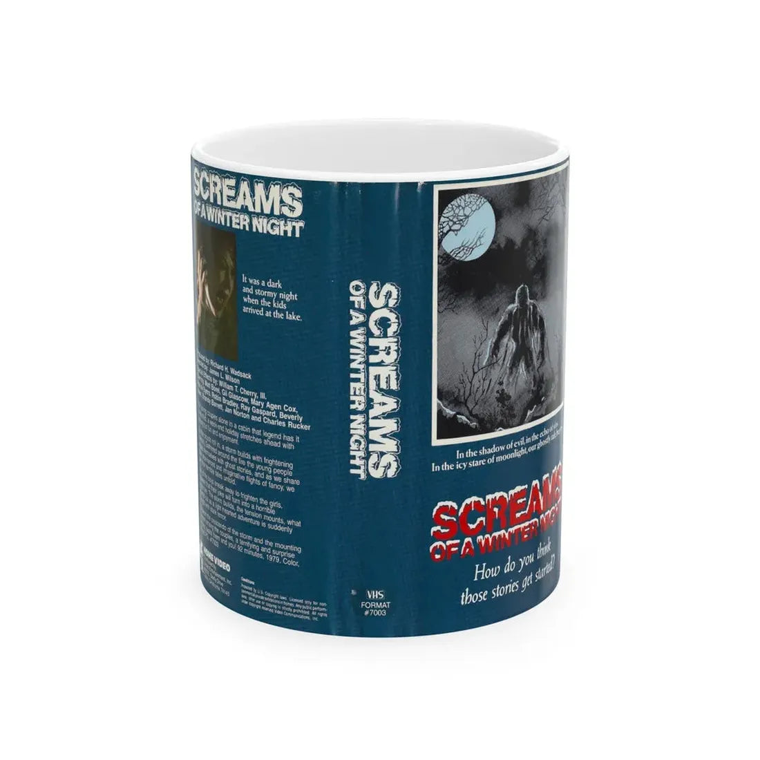SCREAMS OF A WINTER NIGHT (VHS COVER) - White Coffee Mug 11oz - Go Mug Yourself
